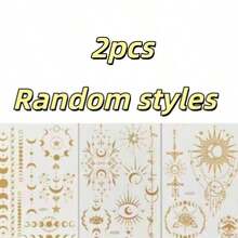 1/2sheets Of Gold Foil Bracelet And Moon Pattern Temporary Tattoo Stickers, For Body Painting Decoration, Very Suitable For Girls. - Gold - View 12