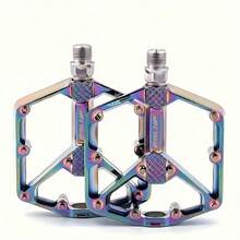 1 Set Colorful Bicycle Pedals Made Of Aluminum Alloy, Lightweight Design, Cool Anti-Slip Wide Pedals, Enhances Riding Performance, Suitable For Road And Mountain Bikes, Perfect For Cycling Gear - Multicolor - View 2