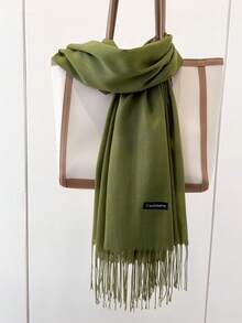 1pc 190*70cm Outdoor Classic Solid Color Windproof Sandproof Shawl 120g Fashion Men Women Unisex Thin Tassel Shawl Air Conditioning Room Warmth Oversized Scarf Four Seasons Thin Shawl Solid Color Muslim Headscarf Colorful Red Rose Red Black White Beige Yellow Blue Green Burgundy Rectangular Scarf Women New Style - Army Green - View 1