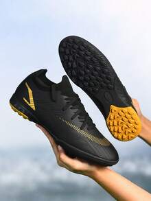 Men's Professional Turf Soccer Shoes, Suitable For Competitive Matches And Daily Training, Lightweight, Durable, Anti-Slip, Quick-Dry Design, Strong Grip, Ankle Protection, Suitable For All-Season Outdoor Sports - Black - View 3