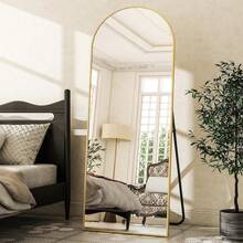 EDIMENS Full-Length Mirror, 160 X 50 Cm, Curved Standing Mirror, Aluminum Alloy Frame, Tempered Glass, For Bedroom, Living Room, Wardrobe - 165x60cm-Gold - 查看 1