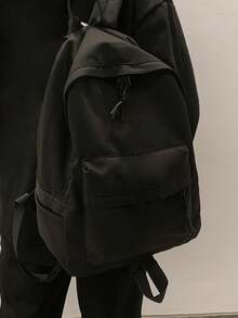 1pc Simple Large Capacity Backpack, Reinforced Stitching Rucksack Daypack For Heavy Duty Varsity Bookbag For Men Outdoor Travel School,School Must-Haves - A - 查看 3