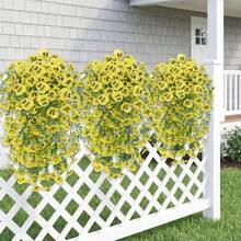 1pc Outdoor Artificial Flower Hanging Decor, Eucalyptus Silk Pansy Vine, UV Resistant, Green Plant, Anniversary, Graduation, Wedding Party, Home Office, Porch, Garden Yard Wall, Spring Summer Decoration - Yellow - View 4