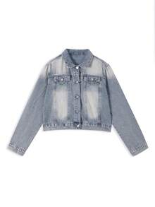 Jaket Pendek Denim Baru Longgar Gaya Vintage Elegan Atasan Kasual Wanita - Biru - View 7