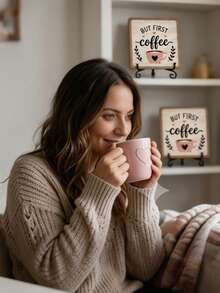 1pc "Coffee Makes Everything Better" Wooden Desktop Decor Sign, Pink Rustic Coffee Bar Decor Sign With Metal Stand, Farmhouse Coffee Theme Desktop Decoration, Suitable For Home Coffee Corner, Kitchen Countertop, Coffee Shop And Coffee Lover Gift - Coffee Sign 2 - View 8
