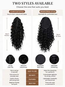 Ekstensi Ekor Kuda Keriting Gelombang Dalam dengan Tali Serut & Jepit Cakar, Tersedia Dua Gaya: Rambut Sintetis Tebal, Bervolume, Tahan Panas, Sentuhan Alami dan Realistis, Rambut Ekor Kuda Palsu untuk Wanita Semua Etnis, Cocok untuk Pesta Sehari-hari, Halloween, Natal, dan Cosplay. - MultiWarna - View 9
