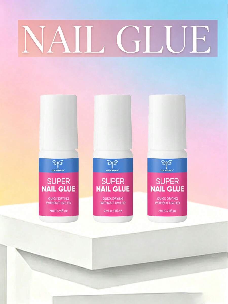 COLOURSMILE Kit Lem Kuku 6 Buah 7ml, Perekat Cepat Kering & Tahan Lama untuk Kuku Akrilik, Kuku Tempel, Ujung Kuku Palsu & Seni Kuku