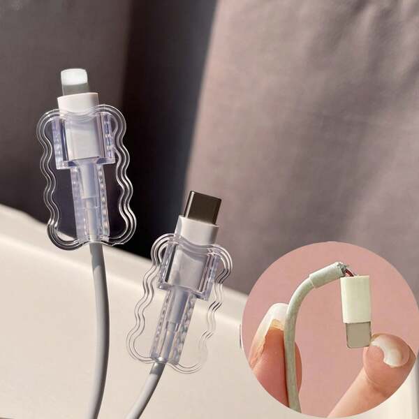 5件組波浪線材保護套，TPU線材保護套，線材保護配件，免電池，相容於Apple手機數據線保護套組