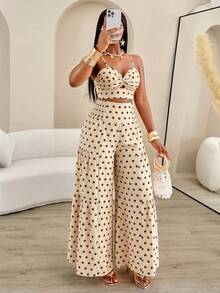 AIJ Women's Summer Vacation Knot Halter Top + Ruched Wide Leg Pants 2 Pieces Set Elegant - Apricot-colored Coffee Shop - View 3