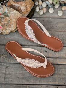 Women's Rhinestone Feather Flip Flops, Bohemian Style Thong Sandals, Suitable For Dresses, Beach, Summer - White - View 5