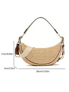 Holiday Style Shoulder Underarm Bag, Adjustable Strap, Lightweight Versatile Crescent-Shaped Woven Bag, Suitable For Shopping, Dating And Vacation - Beige - View 4