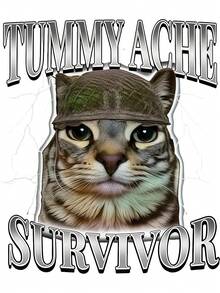 "Humorous Cat Meme T - Shirt: 'Tummy ache Survivor' Cool Cat Graphic" - Noir - Voir 3