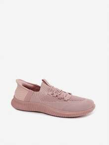 Women's Comfortable And Airy Textile Slip-On Sports Shoes With Elastic Elastic Bands Beige Pink Black White - Pink - View 3