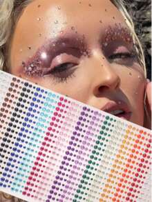 900pcs/Sheets Colorful Eye Makeup Rhinestone Decorative Stickers, Holiday Party Makeup Ball Short Video DIY Makeup Accessories, Concert Bar Shiny Face Tattoo Costume Stickers - 彩色 - 查看 1