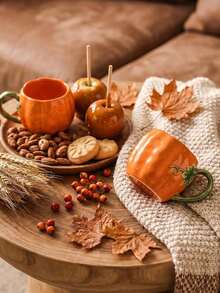 1pc Ceramic Cup, Pumpkin Lace Pattern, Autumn Harvest Pumpkin Coffee Mug, Exquisite, Suitable For Halloween Home Decor And Tableware, Party And Gathering Latte Art Cup, Gift, Holiday Decoration, Restaurant And Cafe Water Cup - Multicolor - View 4