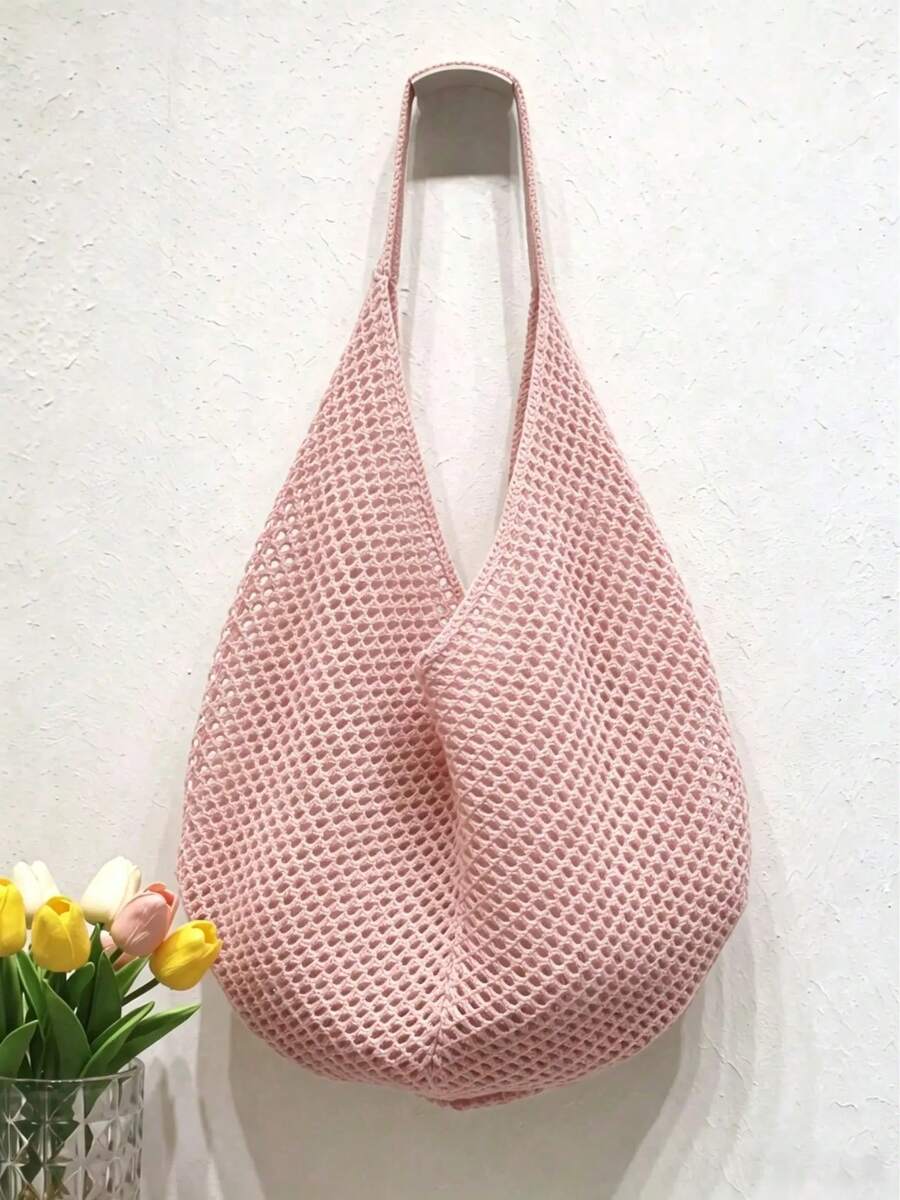 Large Capacity Crochet Shoulder Tote Bag - Lightweight, Multifunctional Knitted Handbag, Suitable For Travel, Beach, Vacation And Daily Use