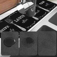 1pc Black Kitchen Knife & Fork Pattern Rubber Faucet Splash Guard Mat, Bathroom Faucet Anti-Splash Pad, Mud Guard, Moisture-Proof Non-Slip Faucet Mat, Kitchen Countertop Accessory. Protect Your Kitchen Countertop. - Multicolor - View 7