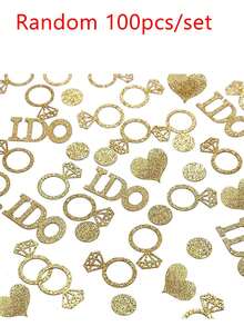 100/200件/組 金色亮粉婚禮紙屑，印有「I Do」文字、鑽戒圖案與心形圓片，適用於婚禮派對、求婚、新娘婚前派對、週年慶祝、桌面裝飾與拍照道具 - 金色 - 查看 9