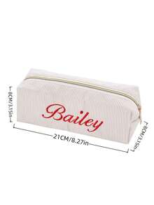 Personalized Embroidered Name Pencil Case, Pink/Purple/Beige, Large Capacity School Supplies And Cosmetics Storage Bag, Suitable For Girls, Durable Corduroy Material, Zipper Closure, Suitable For Teens, Women And Students,Back To School Season - Multicolor - View 5