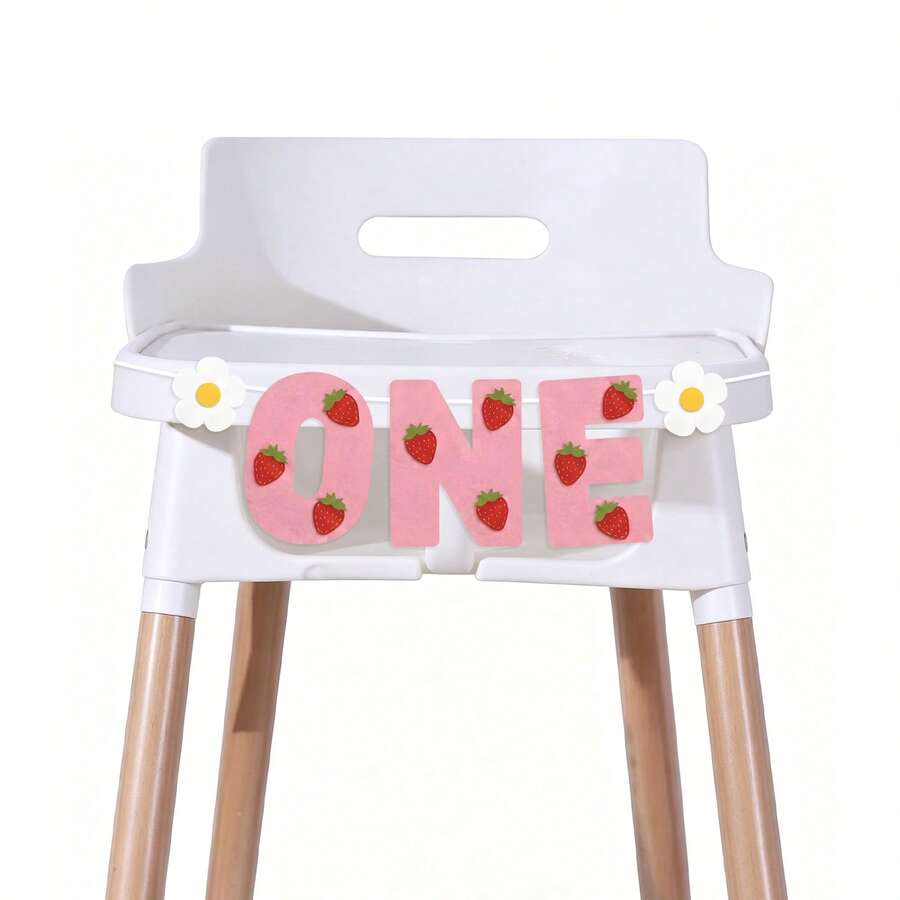 1pc Strawberry Theme 1st Birthday Banner, 2D Felt Strawberry & Daisy, Cute Cartoon 1st Birthday Banner, Suitable For 1st Birthday Party Decoration, Baby Shower, High Chair Decoration & Birthday Party Supplies - A - View 1