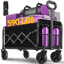 Collapsible Wagon With Wheels, 590 Lbs Wagons Carts Foldable Wagon Cart With FlexibleHandle, Lightweight Portable Folding Utility Grocery Shopping Cart For Grocery Sports Garden Camping. No Assembly Required - View 8
