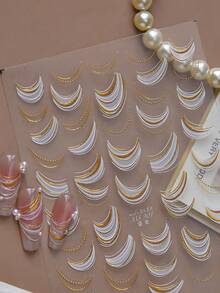 1pc 5D Gold Plated Nail Art Sticker, New French Style Premium Gold Ribbon Nail Decoration, Self-Adhesive Nail Art Sticker, DIY Nail Accessory Nail Stickers - Gold - View 2