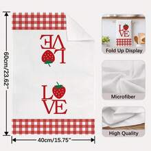 2件組紅色格紋 LOVE 草莓圖案廚房毛巾，40*60cm鄉村農場風長方形抹布、桌布、手巾，廚房裝飾，鄰居喬遷禮物，廚房餐巾與抹布，居家裝飾禮品 - 紅白色 - 查看 3