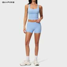 2026新款 GIAFIRE 女款 2 件組瑜伽套裝，緊身快乾高腰提臀收腹刷毛寬腿褲，適用皮拉提斯、跑步、健身、戶外休閒舒適運動套裝 - 天藍色 - 查看 3
