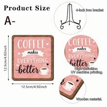 1pc "Coffee Makes Everything Better" Wooden Desktop Decor Sign, Pink Rustic Coffee Bar Decor Sign With Metal Stand, Farmhouse Coffee Theme Desktop Decoration, Suitable For Home Coffee Corner, Kitchen Countertop, Coffee Shop And Coffee Lover Gift - Coffee Sign 2 - View 11