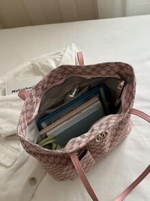 女款大容量托特包 大學生上課通勤肩背手提包 - 粉色 - 查看 12