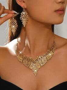 1 Set Luxury Scarf Jewelry Set Women Design Exaggerated Necklace & Drop Earrings Zinc Alloy All Season Party Accessories Suitable For Wedding Valentine's Day Christmas Evening Banquet - Champagne - View 2