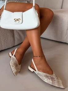 Sandali da donna con tacco piatto intrecciati, eleganti e comodi, con punta affusolata Lelrene beige - Beige - Visualizzare 2