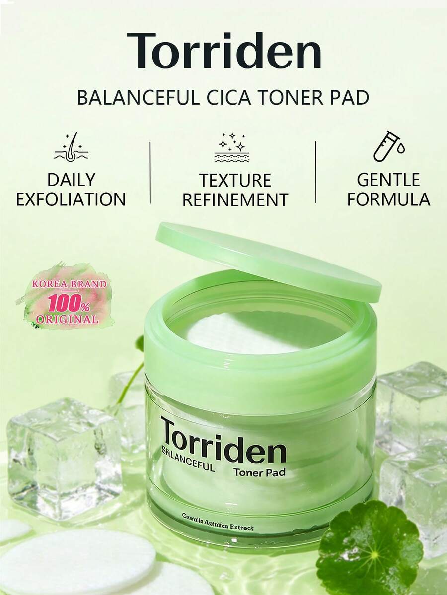 Torriden Balanceful Cica 舒緩保濕化妝棉 60 片，舒緩鎮靜、溫和去角質、保濕細緻肌膚，適合敏感肌日常使用，長效保濕，K-Beauty 韓系美妝，附贈 160ml/5.41 Fl. Oz