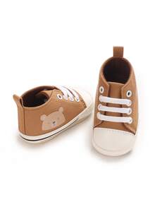 Brown & White Contrast Cartoon Bear Infant Canvas Shoes, 0-12 Months Newborn Soft Sole Pre-Walker Shoes, Breathable Anti-Slip Toddler Walking Shoes - Brown - View 5