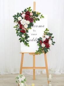 人造花簾－白色人造花儀式歡迎牌花簾，婚禮接待儀式牌裝飾（灰藍色），適用於婚禮儀式、生日、畢業典禮 - 彩色 - 查看 8