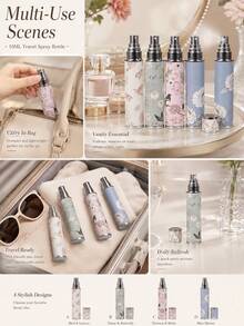 1 pieza Botella de perfume con envoltura de cuero con diseño floral y de pájaros, atomizador recargable creativo y portátil de 10ml, diseñado para viajes, botella de spray de viaje unisex linda con rociado fino, carcasa resistente, tamaño compacto adecuado para perfume, esencia, agua floral, aceites esenciales - Multicolor - Ver 4
