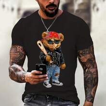 Cartoon Bear Series Patterned Men's T-Shirt Interesting Printed Undershirt Casual Fashion Men's Clothing Cotton Women's T-Shirt - Color 2 - View 1