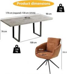 jiexi Extendable Dining Table And 4-6 Chair Set, 130-170cm Grey MDF Dining Table With Brown Teddy Fabric Dining Chairs With Metal Legs For Kitchen, Living Room - Brown - View 2