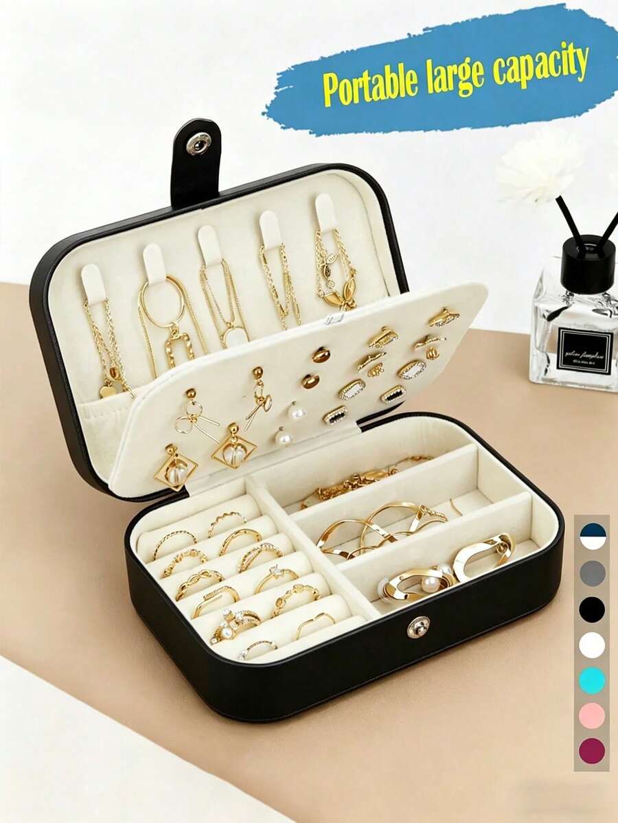 1pc Holiday Travel Jewelry Box PU Leather Jewelry Organizer Portable Jewelry Storage Organizer Jewelry Display Stand Multi-Function Ring Box Travel Essential Cruise Essential Vacation Essential Beach Essential Bridesmaid Gift Birthday Gift Mother's Day Gift Gift For Women