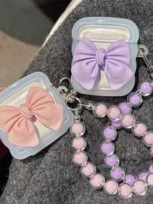 Funda de Auriculares Bluetooth con Lazo Ondulado y Volantes Compatible con Apple Pro/Pro2/1/2/3/4 Generación + Pulsera Colgante - lazo morado - Ver 1
