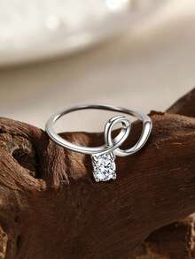 1pc Fashion Irregular Line Design925 Sterling Silver Rings Ladies Metal Dazzling Geometric CZ Jewelry For Daily Wear - Silver - View 5