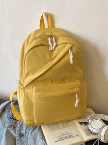 1 Set Back To School Fashion Casual Solid Color Backpack Set, Backpack + Tote Bag + Crossbody Bag + Pencil Case, Large Capacity With Laptop Compartment, Solid Color Student Backpack, Adjustable Shoulder Strap + Multi-Pocket Lightweight Portable School Bag, Zipper Bag Set, Suitable For Graduates/Students/Teenage Girls, Perfect For Outdoor Travel/Middle School/High School/College Use - 2186 - View 19