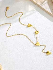 1pc Heart Y-Shaped Pendant Necklace For Women, Stainless Steel Summer Layered Beach Style Necklace, Daily Sweater Accessory Jewelry, Perfect Gift For Valentine's Day, Mother's Day - Yellow Gold - View 3