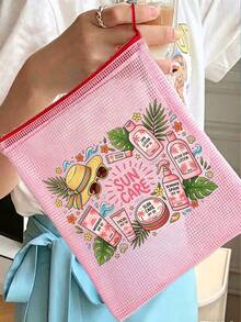 New Sun Care Printed Fashion Waterproof PVC Beach Bag With Sunscreen And Monstera Leaf Pattern - A4 Size, Transparent Nylon Zipper Makeup Bag, Suitable For Swimming, Diving And Summer Vacation - Lightweight, Suitable For Young Men And Women, Beach Bag Accessories Travel Essentials, Summer Must-Have, Beach Must-Have - Multicolor - View 7
