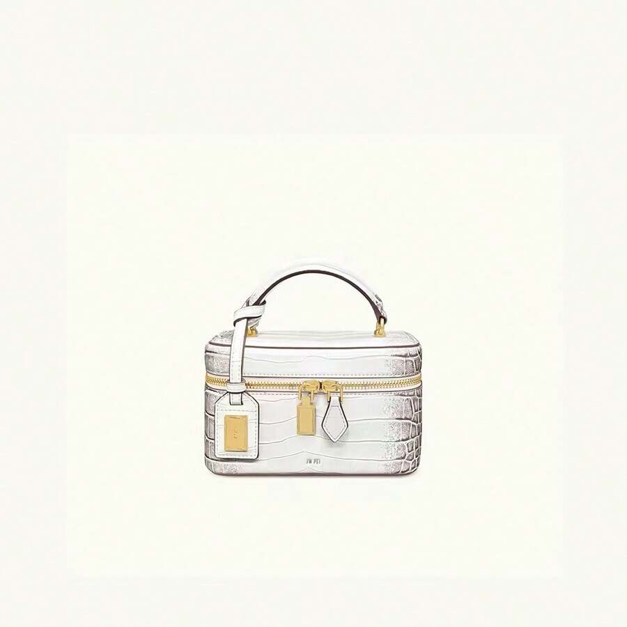 JW Box Bag 鱷魚壓紋女款手提包 時尚通勤方包 單肩斜跨兩用小方包 小眾設計 - 白色 - 查看 1