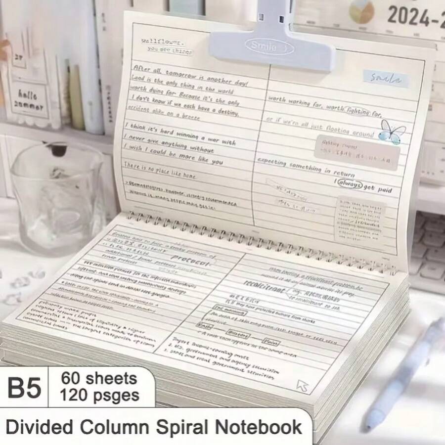 1pc Flip Cover Spiral Notebook - Thick Paper With Divider Pages, 60 Sheets/120 Pages Pure White Paper, Daily Portable Storage Notebook, Student Notebook, Professional Diary, Office Use! School Supplies - B5 lined - View 1