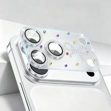 Protector de lente de cámara con patrón de lazo, accesorio de decoración de teléfono con cristales de strass de colores, película de lente de cobertura completa 3D, película de cámara antiarañazos 9H, compatible con iPhone 17 Pro/17 Pro Max, accesorio de cámara de teléfono brillante y de moda - Multicolor - Ver 3