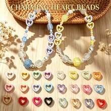 100pcs 14mm Acrylic Solid Hollow Heart Beads,Transparent Opaque Loose Beads For Jewelry Making,DIY Bracelet, Phone Strap, Necklace, Earrings, Keychain Crafts,Phone Charm,Craft Supplies For Adults - Multicolor - View 9