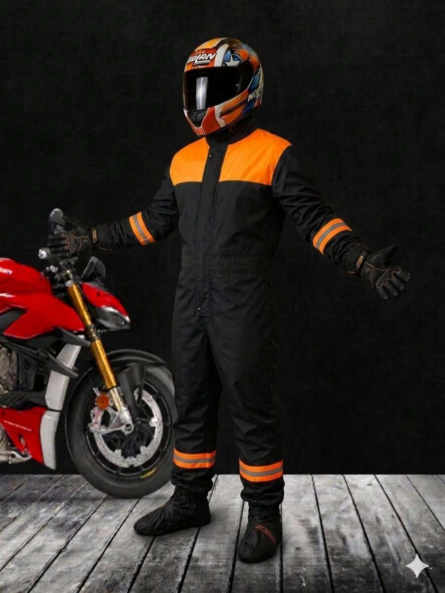 Waterproof Overalls For Motorcyclists And Cyclists, Men And Women With Reflective Strips, Raincoat, Overalls With Adjustable Elastic Reflective Strips - Orange - View 1