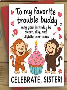 1pc Birthday Card For Friend, Sister – Woman Silhouette Cake Illustration, Sweet Birthday, Thickened, With Envelope - A - View 2
